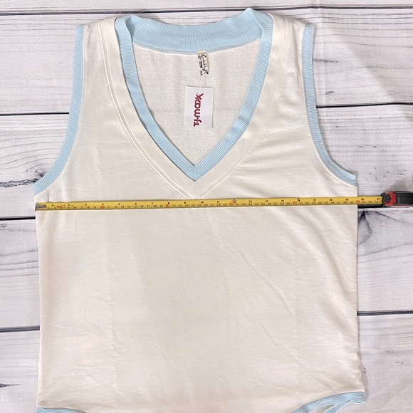 NWT Free People Cozy Cool Girl Tank Bodysuit | Color: Blue/Cream | Size: L | - Picture 6 of 8